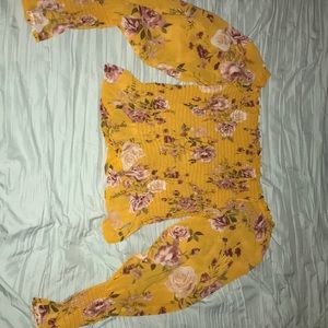 Gold crop top with rose print